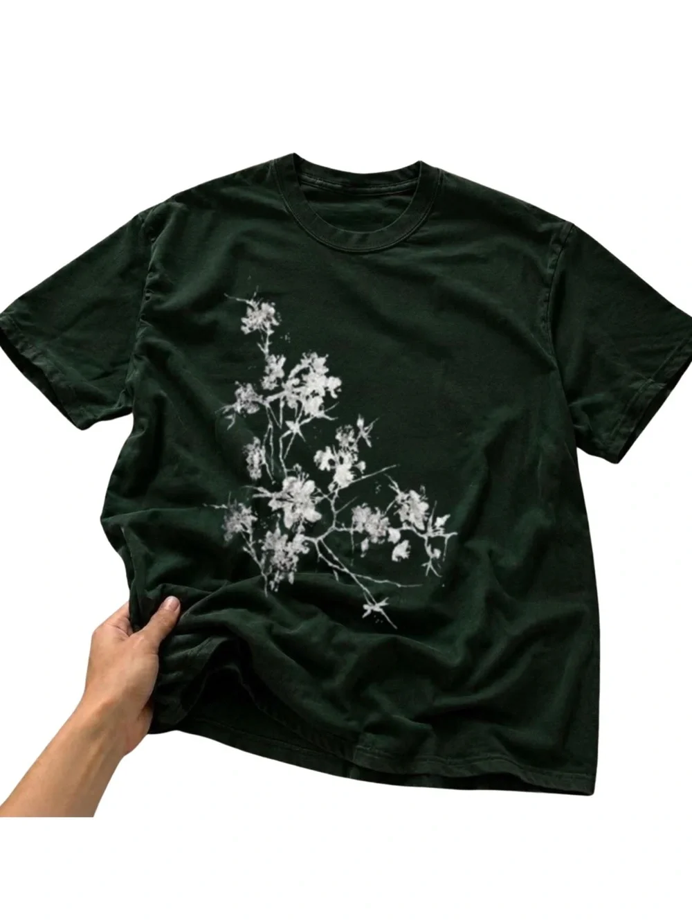 Gildan Dark Green Tee with White Floral Print
